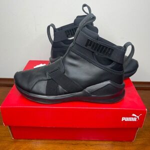Puma Fierce Strap Leather Sneakers Black High Top Athletic Running Womens 5.5